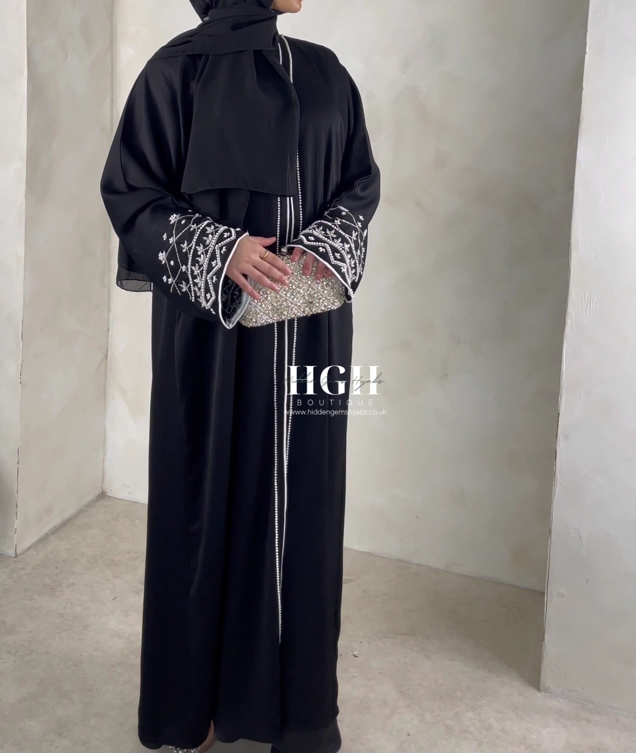Black contrast beaded Abaya