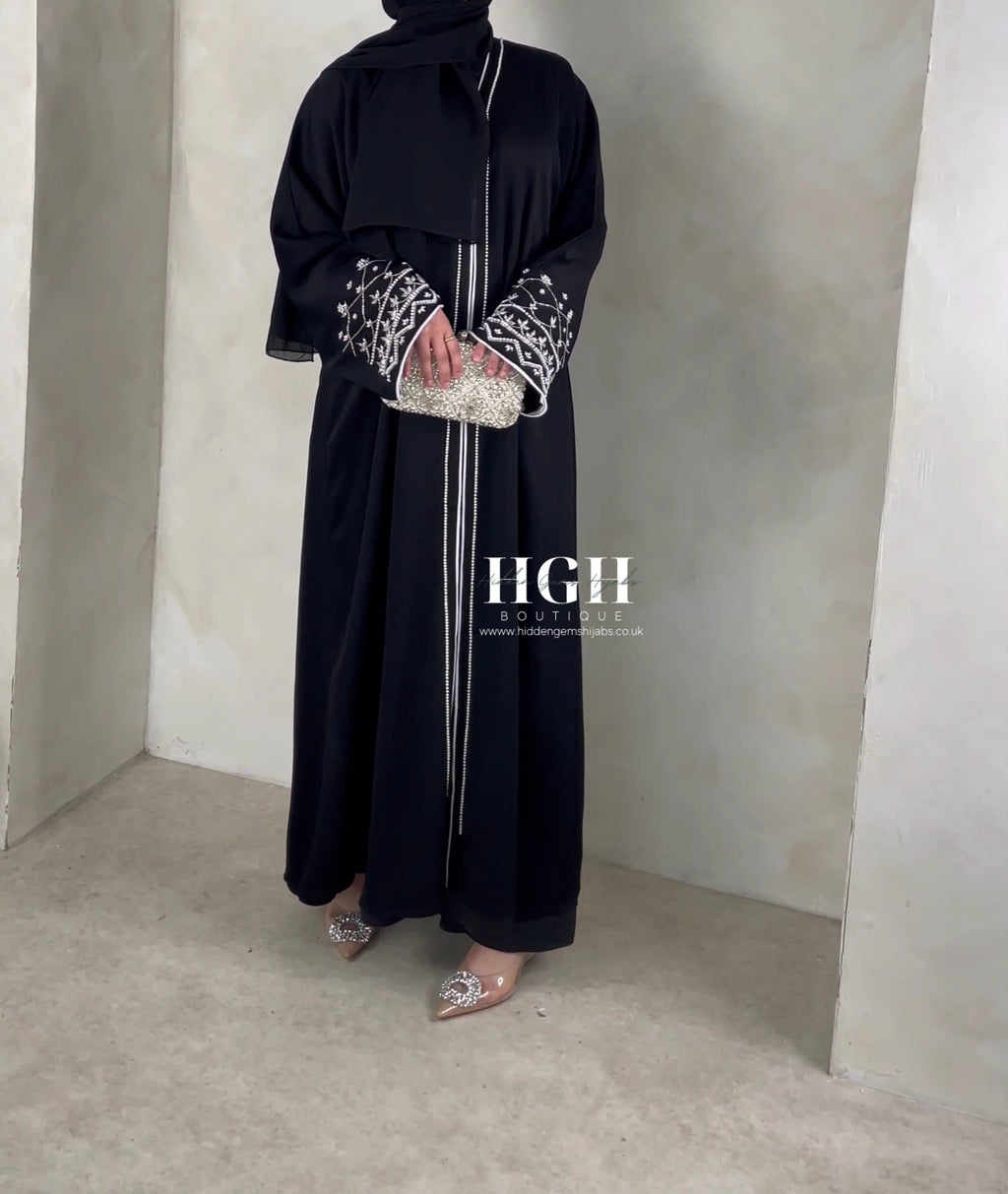 Black contrast beaded Abaya