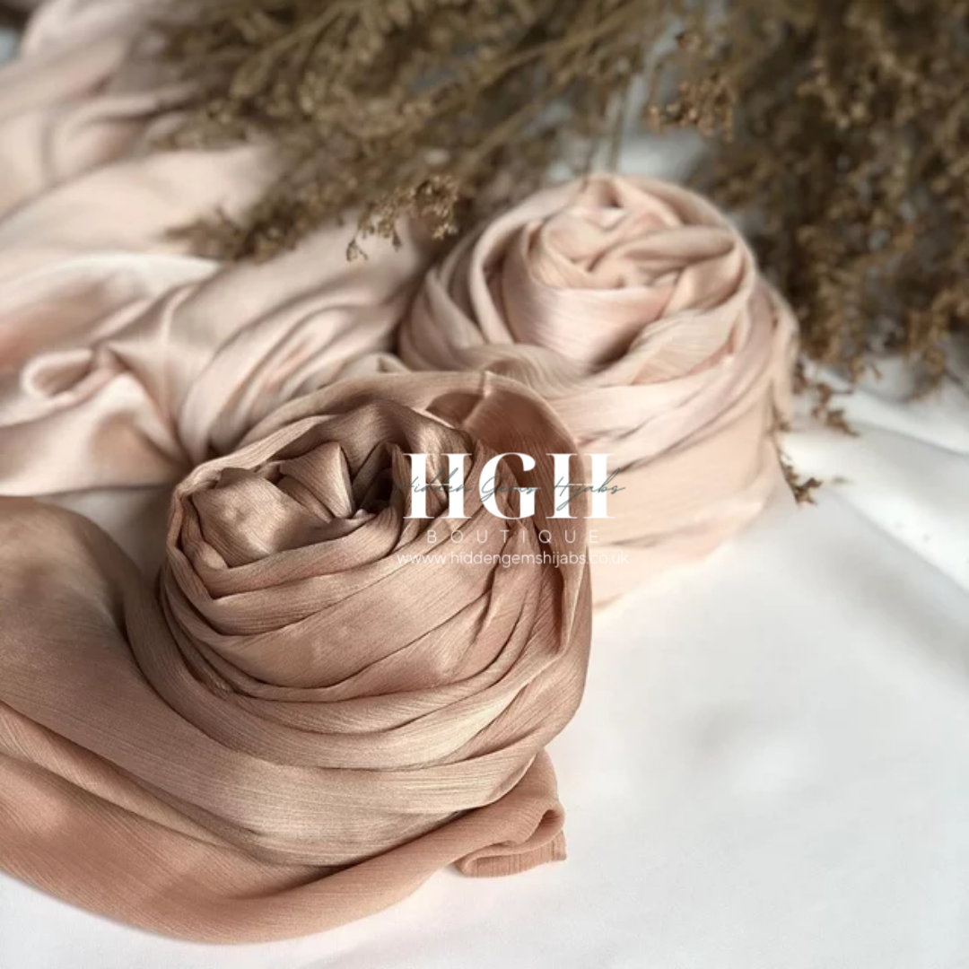 Satin Crinkle Hijab | Champagne, Gold & Taupe
