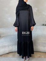 Sale | Zaina Satin Print Dress | Black