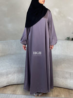 Cuffed sleeve closed Abaya | Lilac Grey