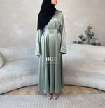 Wide Sleeved closed Satin Abaya | Mint