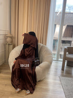 Sale | Wide Sleeved closed Satin Abaya | Choco