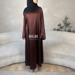Sale | Wide Sleeved closed Satin Abaya | Choco