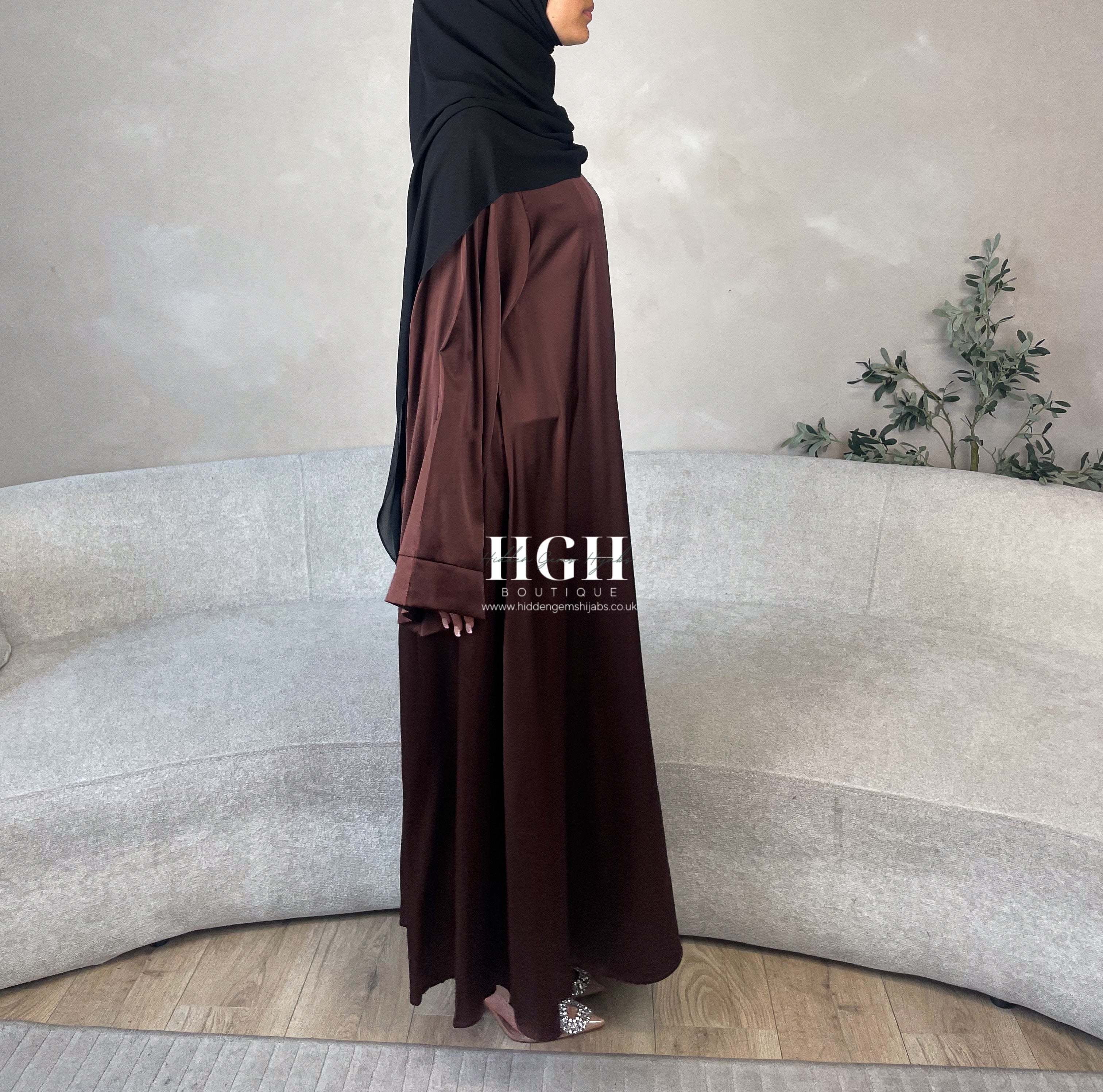 Sale | Wide Sleeved closed Satin Abaya | Choco