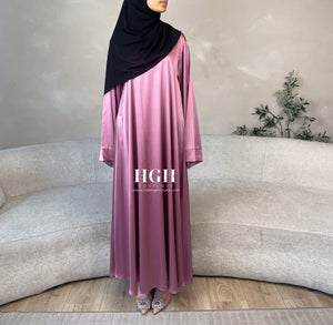 Sale | Wide Sleeved closed Satin Abaya | Pink