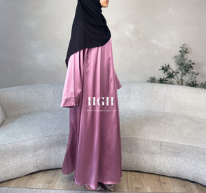Sale | Wide Sleeved closed Satin Abaya | Pink