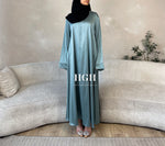 Sale | Wide Sleeved closed Satin Abaya | Blue