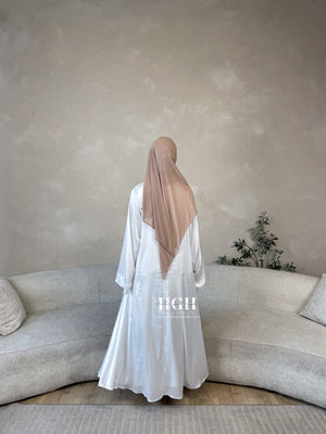 Sale | Wide Sleeved closed Satin Abaya | White