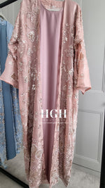 Organza Heavy Embellished Abaya | Coral Pink
