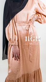 Sale | Zaina Satin Print Dress | Peach