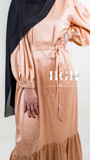 Sale | Zaina Satin Print Dress | Peach