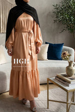 Final Sale | Zaina Satin Print Dress | Peach