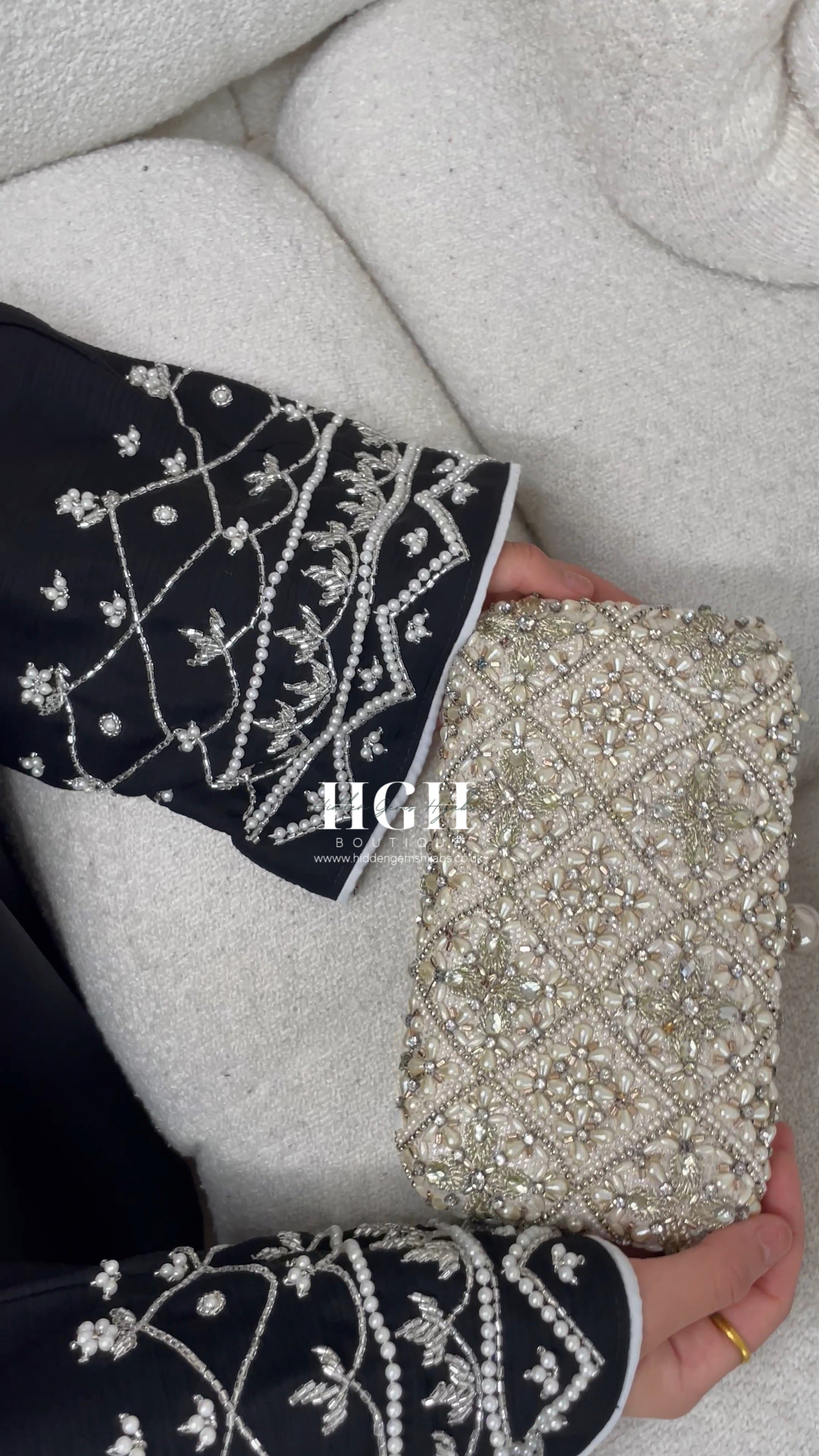 Sale | Black contrast beaded Abaya