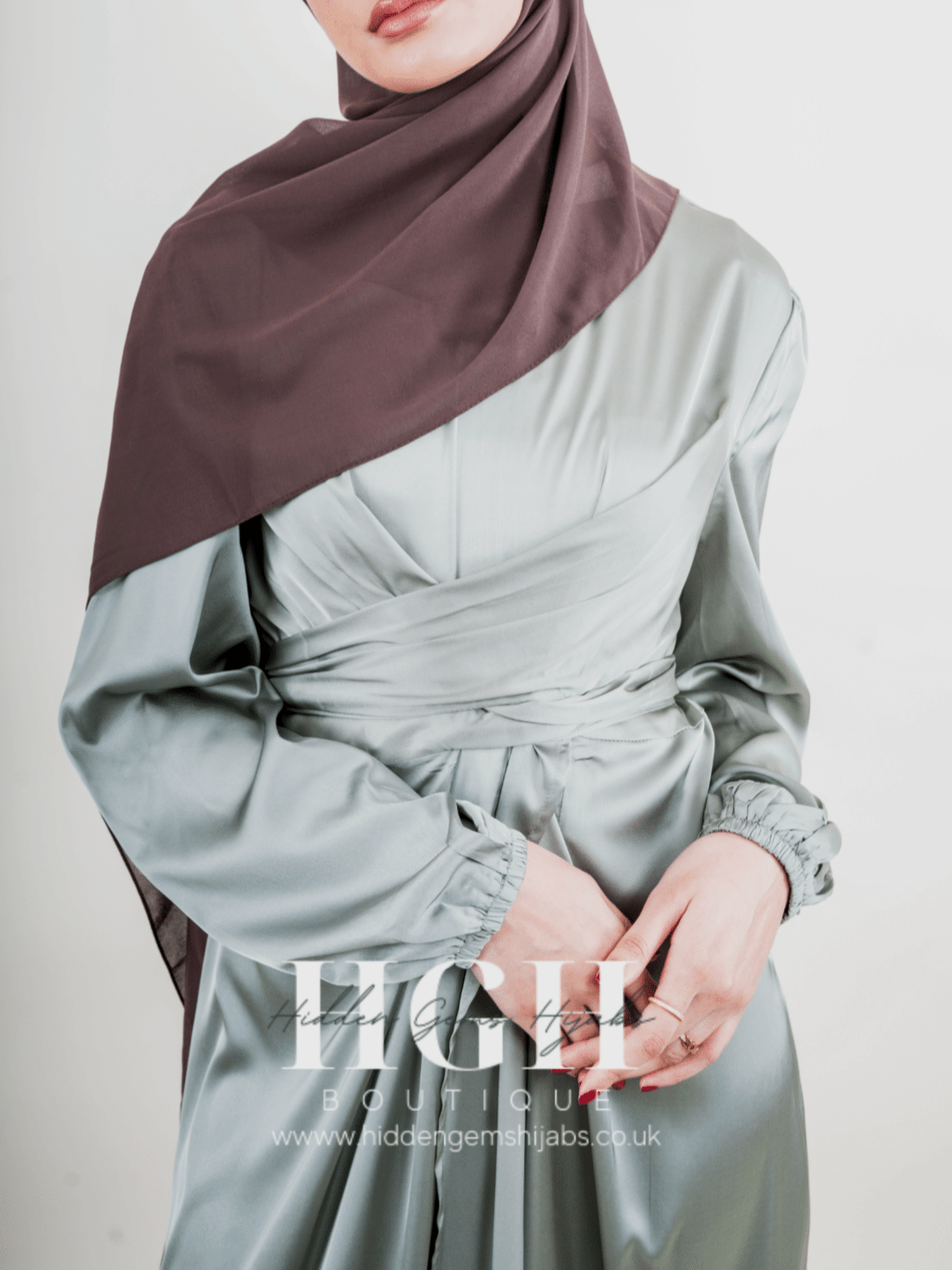 Noura Satin Wrap dress | Sage