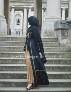 Velvet Flowers Open Abaya - Made to order