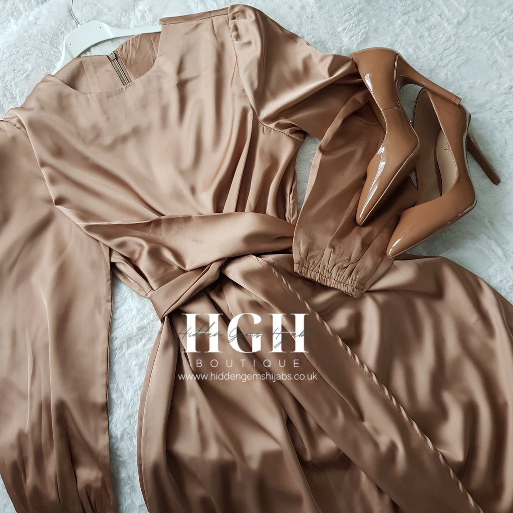 Noura Satin Wrap dress | Bronze