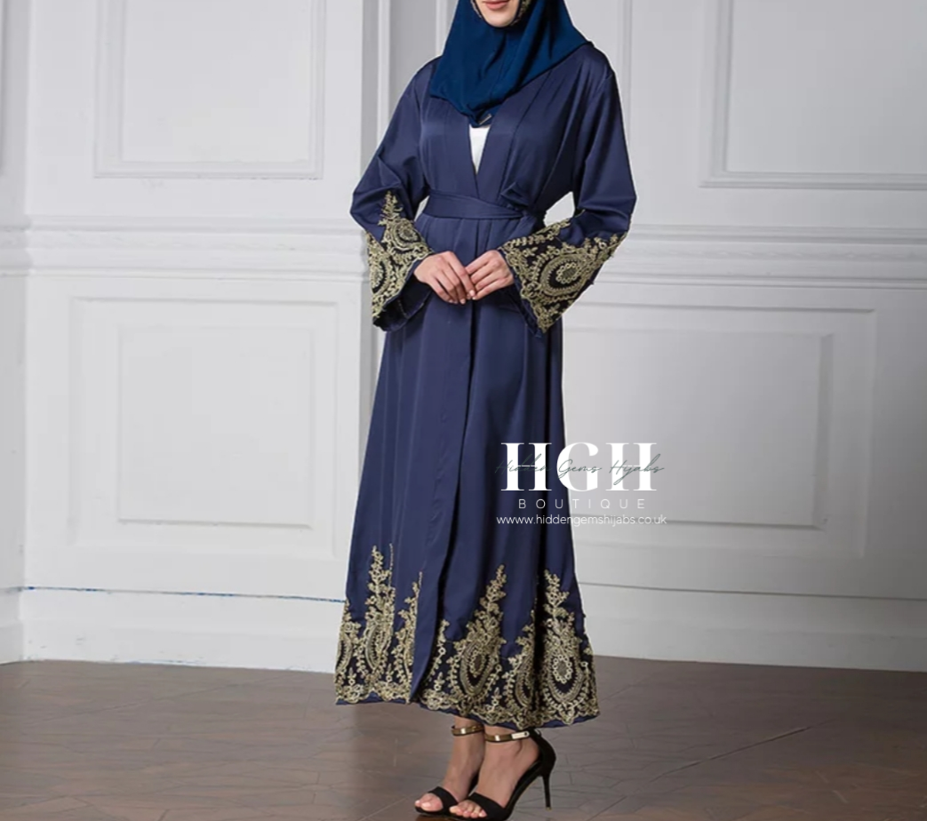 *SALE* Navy & Gold  Open Abaya 58/60"