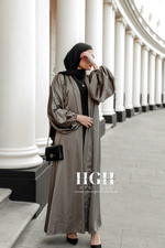 Sale |Taupe Satin Open Abaya