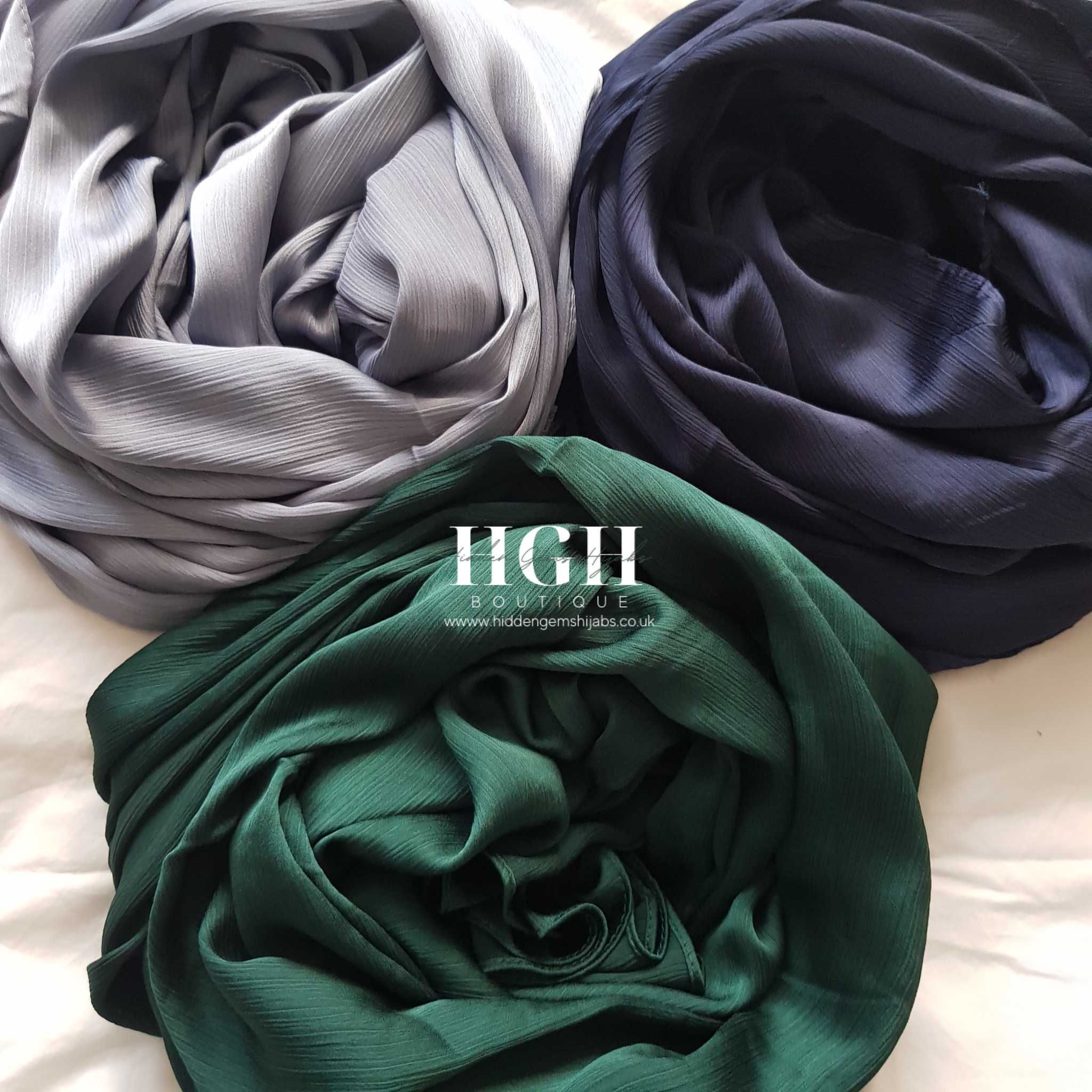 Satin Crinkle Hijab | Navy | Pine | Silver