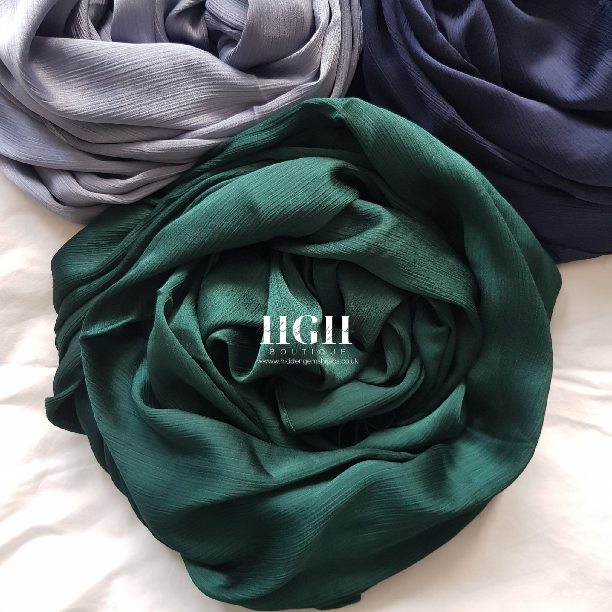 Satin Crinkle Hijab | Navy | Pine | Silver