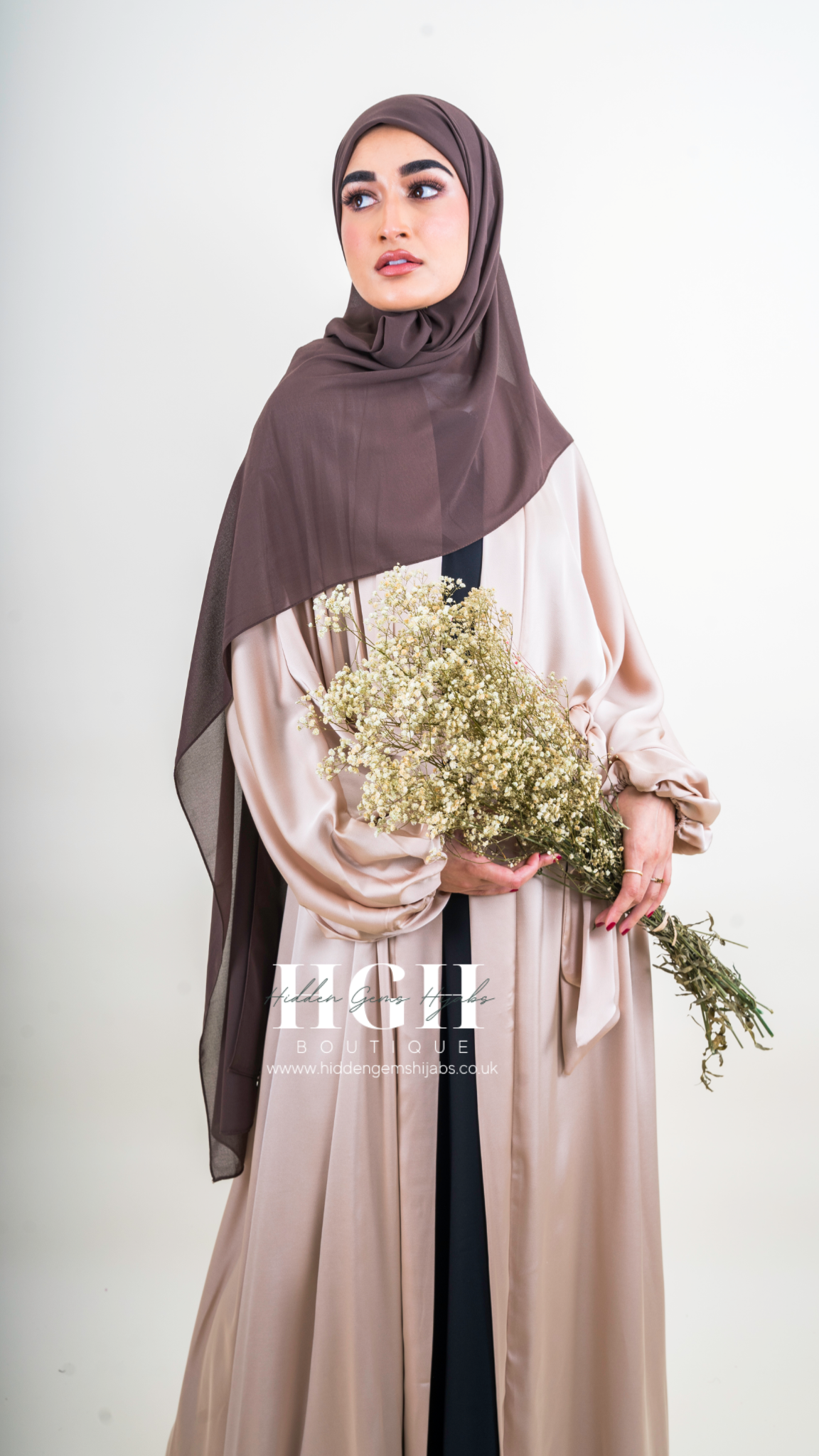 Sale Champagne Satin Open Abaya
