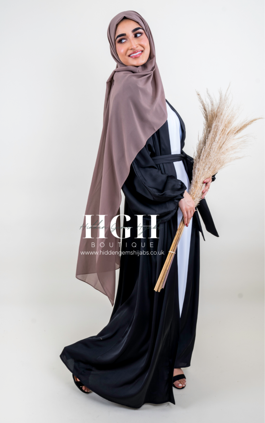 Black Satin Open Abaya