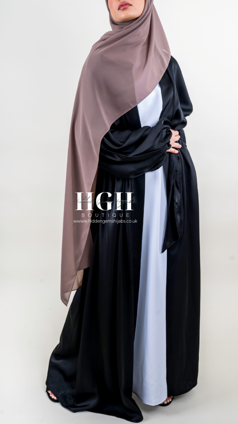 Black Satin Open Abaya