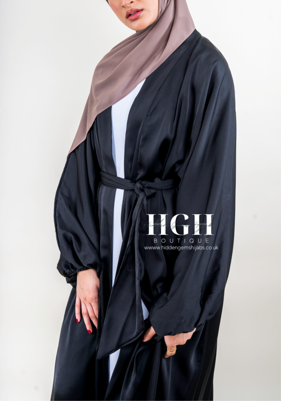 Black Satin Open Abaya