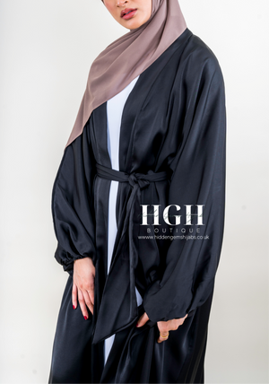 Sale Black Satin Open Abaya