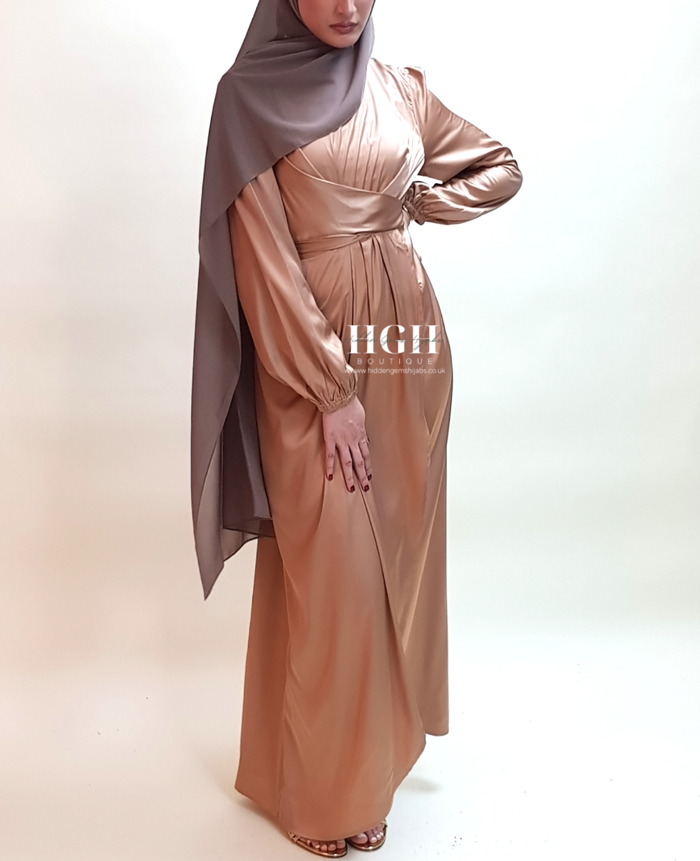 Noura Satin Wrap dress | Bronze