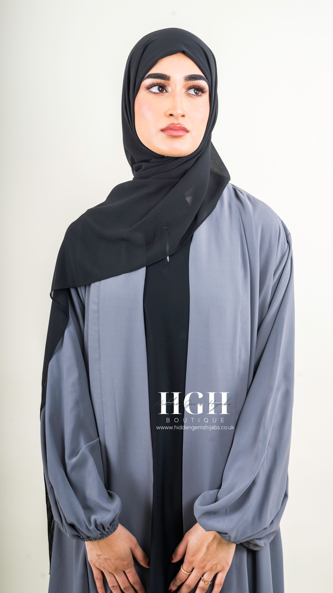 Sale | Habiba Open Abaya | Grey