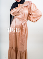 Zaina Satin Print Dress | Peach
