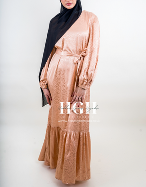 Zaina Satin Print Dress | Peach