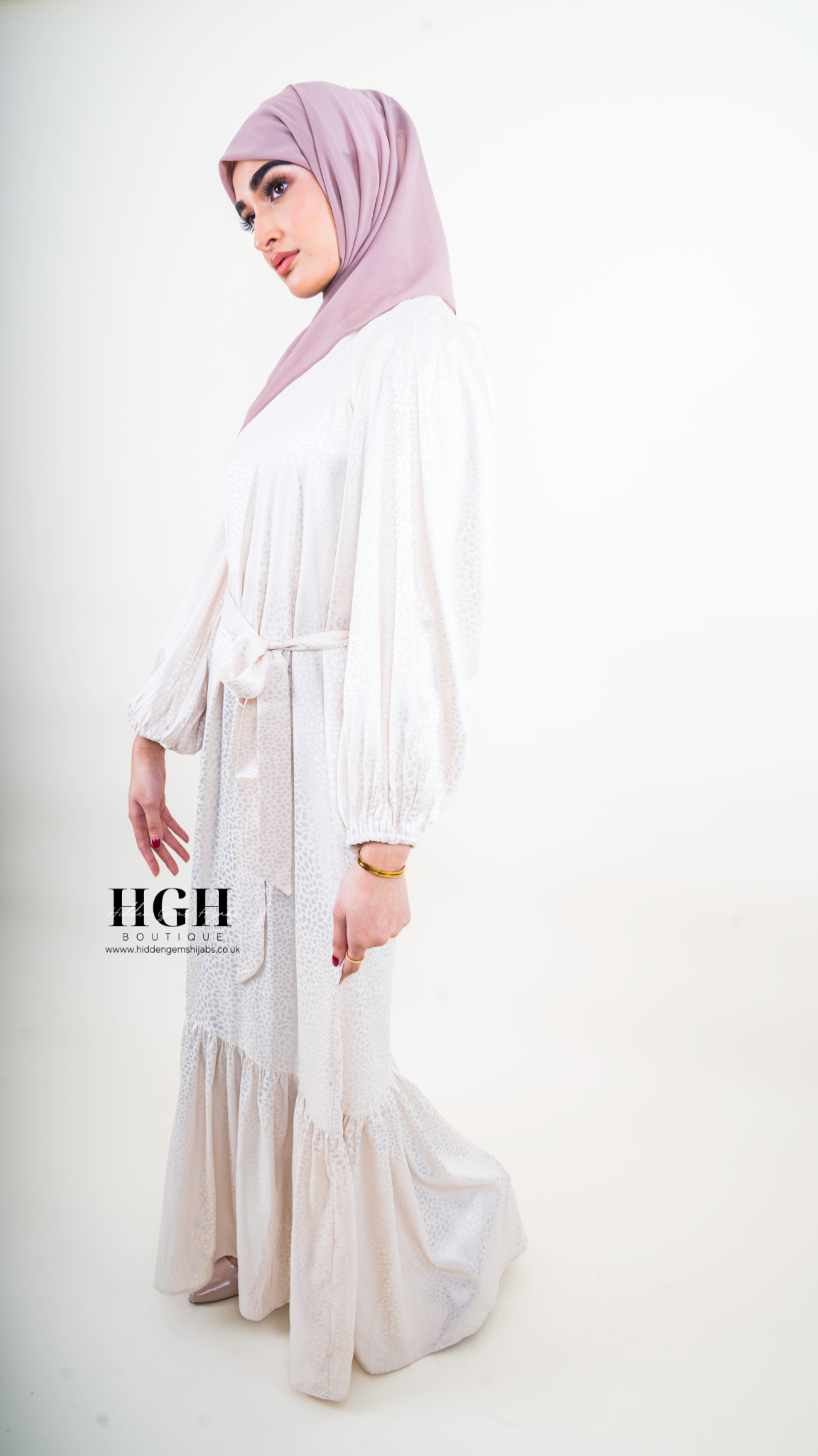 Zaina Satin Print Dress | Ivory